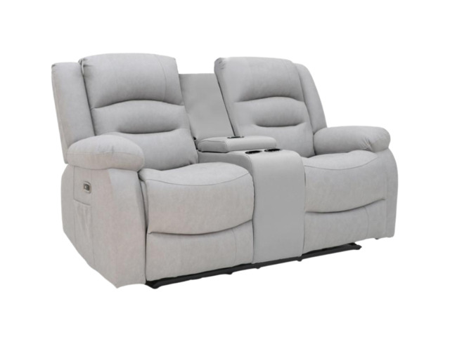 Saxon 2 Seater Electric Recliner Sofa Light Grey Suede - image 1