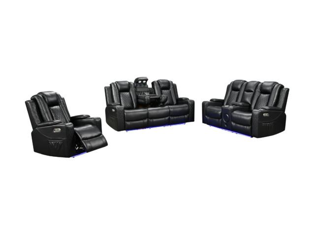 Sianna Electric Recliner 3+2+1 Sofa Set Black Aire Leather - image 1