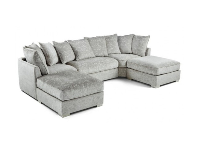 London U Shape Corner Sofa Soft Chenille Silver - image 1