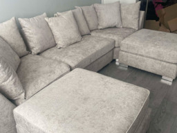 London U Shape Corner Sofa Soft Chenille Silver - thumbnail 4