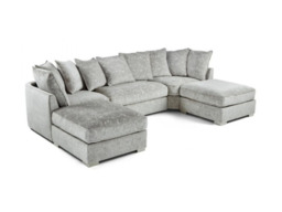 London U Shape Corner Sofa Soft Chenille Silver - thumbnail 1