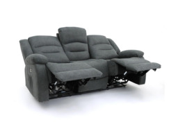 Naples 3 Seater Electric Recliner Sofa Grey Chenille Fabric - thumbnail 3