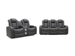 Tech 8 Smart 3+2 Electric Recliner Sofa Set Grey Aire Leather