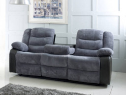 Rio Recliner 3 Seater Grey Cord and Black Faux Leather - thumbnail 2