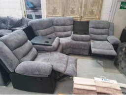 Rio Recliner Corner Sofa Grey and Black Cord and Leather with Cupholders - thumbnail 1