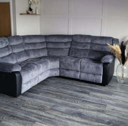 Rio Recliner Corner Sofa Grey and Black Cord and Leather with Cupholders - thumbnail 3