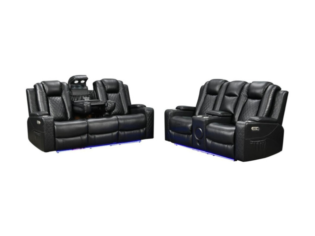 Sianna Electric Recliner 3+2 Sofa Set Black Aire Leather - image 1