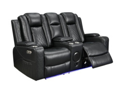 Sianna Electric Recliner 3+2 Sofa Set Black Aire Leather - thumbnail 3