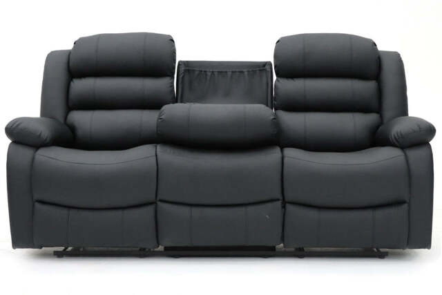 Roma Recliner 3 Seater Sofa Black Faux Leather - image 1