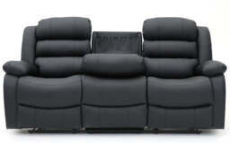 Roma Recliner 3 Seater Sofa Black Faux Leather