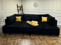 Meridian U Shape Corner Sofa Bed with Storage in Black Alaska Chenille - thumbnail 7