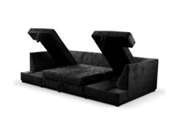 Meridian U Shape Corner Sofa Bed with Storage in Black Alaska Chenille - thumbnail 2