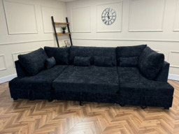 Meridian U Shape Corner Sofa Bed with Storage in Black Alaska Chenille - thumbnail 5