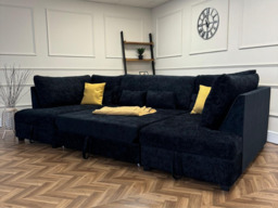 Meridian U Shape Corner Sofa Bed with Storage in Black Alaska Chenille - thumbnail 8