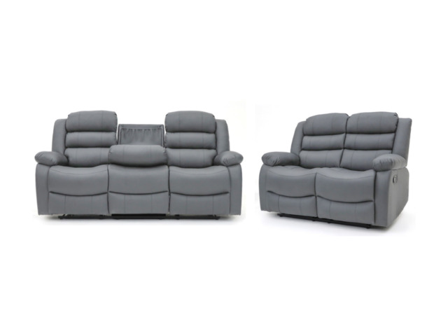 Sorrentino 3+2 Recliner Sofa Set in Grey Aire Leather - image 1