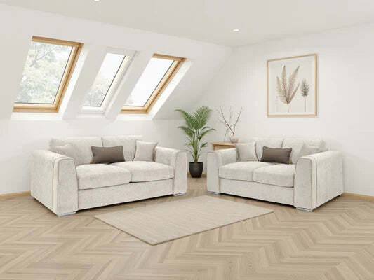 Luxurious Naples 3+2 Sofa Set, Velvet Trimmed, Ultimate Comfort - Beige