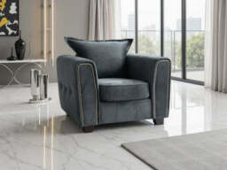 Serena Elegant Fabric Armchair with Metal Trim and Quilted Sides - thumbnail 3