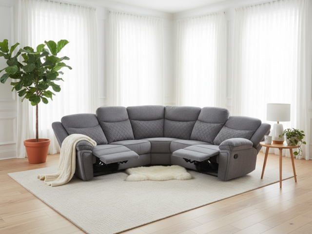 Myra Large Grey Fabric Recliner Corner Sofa with Quilted Back Cushions - image 1