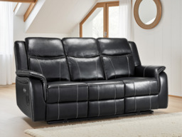 Galaxy Tech 3-Seater Electric Recliner: Black Leather, USB Charging, Cupholders - thumbnail 1