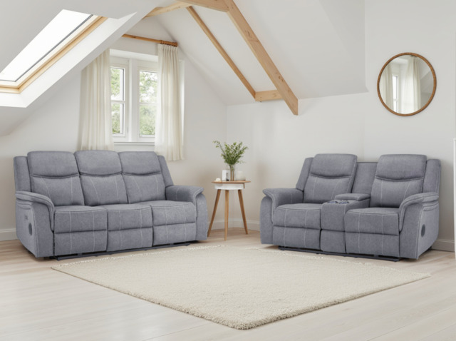 Galaxy Tech Electric Recliner Sofa Set: Grey Fabric 3+2, Smart Home Comfort - image 1