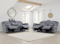 Galaxy Tech Electric Recliner Sofa Set: Grey Fabric 3+2, Smart Home Comfort - thumbnail 2