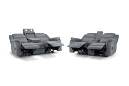 Galaxy Tech Electric Recliner Sofa Set: Grey Fabric 3+2, Smart Home Comfort - thumbnail 3