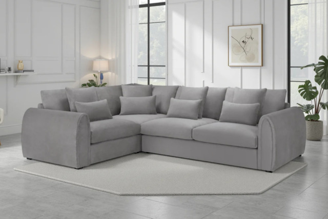 Mirabel L-Shaped Plush Velvet Corner Sofa - Left-Hand / Grey