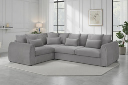 Mirabel L-Shaped Plush Velvet Corner Sofa - Left-Hand / Grey