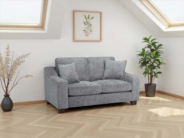 Nebraska 2-Seater Sofa: Plush Fabric, Removable Cushions, Sturdy Wooden Feet - Grey