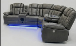 Michigan Zeus Leather Electric Recliners Corner Sofa With Cupholders, Bluetooth Speakers & LED Lights - thumbnail 4