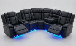 Michigan Zeus Leather Electric Recliners Corner Sofa With Cupholders, Bluetooth Speakers & LED Lights - thumbnail 2