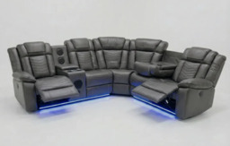 Michigan Zeus Leather Electric Recliners Corner Sofa With Cupholders, Bluetooth Speakers & LED Lights - thumbnail 1