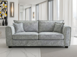 Serena 3 Seater Sofa: Plush Fabric, Quilted Sides, Metal Trim - grey