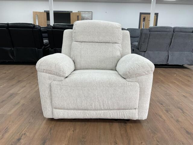 Owen Electric Recliner Armchair, Cupholders, Wireless Charger, Soft Beige or Grey Fabric - image 1
