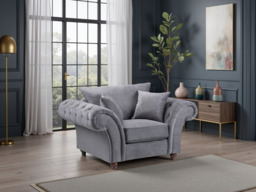 Elegant Windsor Fullback Grey Armchair: Tufted Scroll Arms, Solid Wood - thumbnail 1