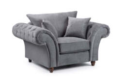 Elegant Windsor Fullback Grey Armchair: Tufted Scroll Arms, Solid Wood - thumbnail 2