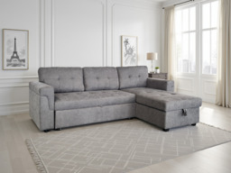 Omniya Grey Universal Corner Sofa Bed: Storage, Reversible Chaise, Plush Fabric - thumbnail 1
