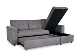 Omniya Grey Universal Corner Sofa Bed: Storage, Reversible Chaise, Plush Fabric - thumbnail 4