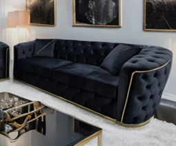Toronto Chesterfield Sofa 3+2 Seater Sofa Set in Black with Gold Trim - thumbnail 3