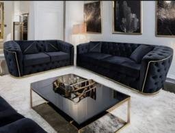 Toronto Chesterfield Sofa 3+2 Seater Sofa Set in Black with Gold Trim