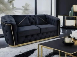 Toronto Chesterfield Sofa 3+2 Seater Sofa Set in Black with Gold Trim - thumbnail 4