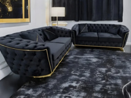Toronto Chesterfield Sofa 3+2 Seater Sofa Set in Black with Gold Trim - thumbnail 2