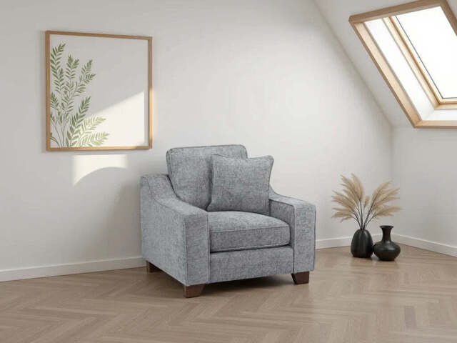 Nebraska Armchair: Plush Fabric, Removable Cushions, Sturdy Wooden Feet - grey