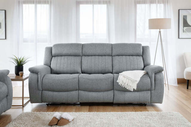 Linden Electric Recliner Sofa: Luxurious Grey 3-Seater, Plush Luxe Fabric Comfort - image 1