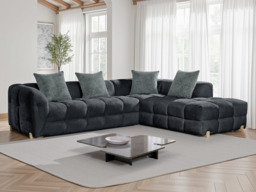 Luxurious Genoa L-Shape Corner Sofa: Plush Charcoal Fabric, Right Hand Configuration - thumbnail 1