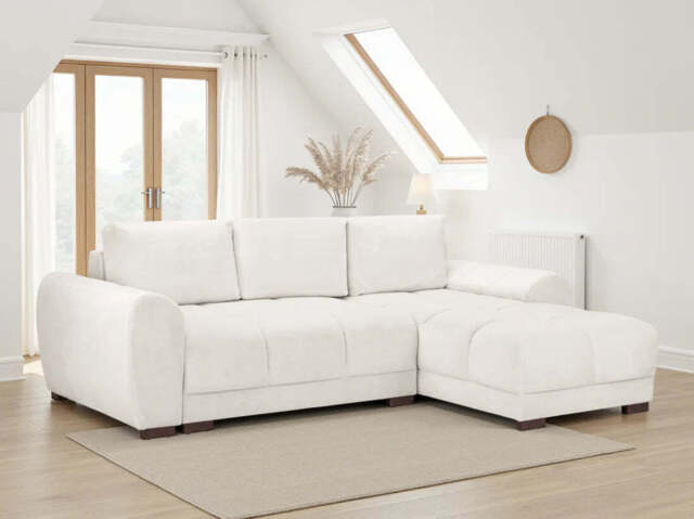Azzuro Universal Corner Sofa bed: Plush Velvet, Convertible Sofa with Storage - Cream