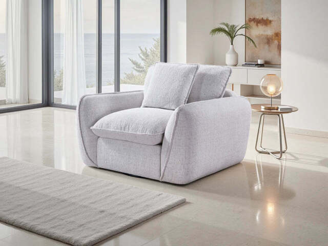 Berlin  Fabric Armchair: Contemporary Cloud-Like Comfort, Deep Cushions, Stylish Piping - Beige