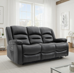 Alva Black 3 Seater Electric Recliner Sofa: USB, Cupholders & Storage - thumbnail 3
