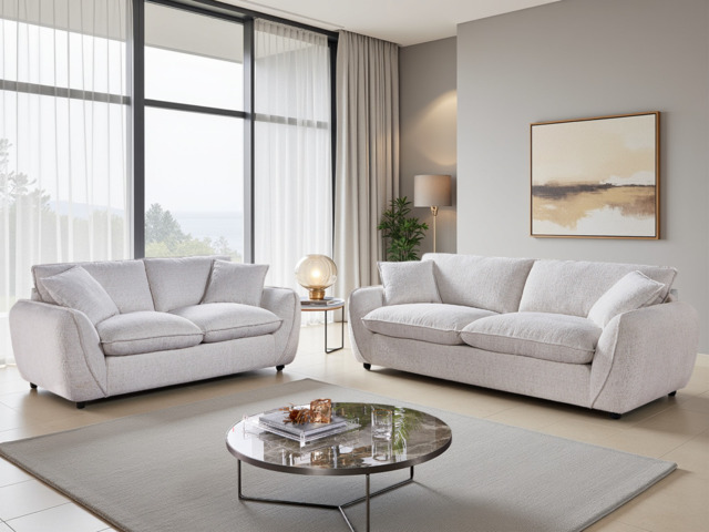 Berlin Cloud Comfort Fabric 3+2 Sofa Set with Piping Details - Beige