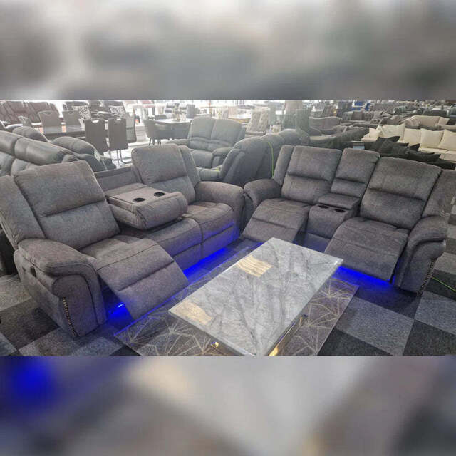 Berlin Fabric Electric Recliner Sofa 3+2 Seater With USB Ports, Led Lights & Cup Holders - image 1